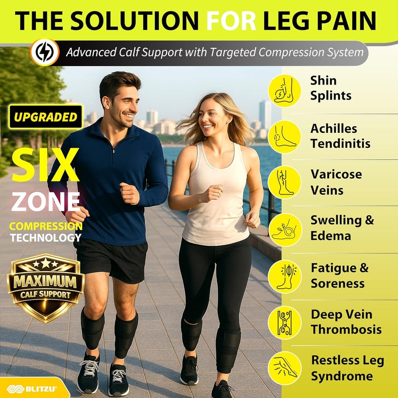 BLITZU Calf Brace for Torn Calf Muscle, Adjustable Neoprene Compression Sleeve for Women, Men, Runners. Support Wrap for Shin Splints, Strain, Tear, Lower Leg Tibia Injury, and Pain Relief. XXL - Image 2